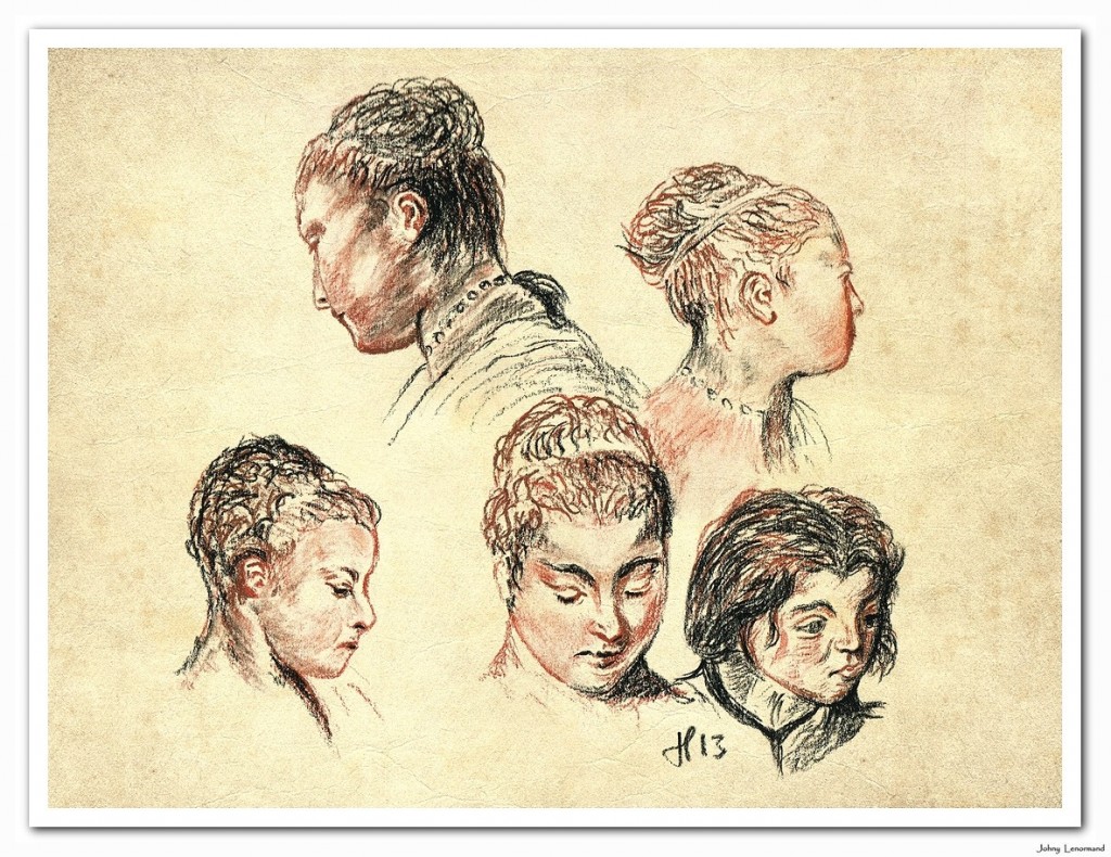 Etudes de têtes d'après Watteau